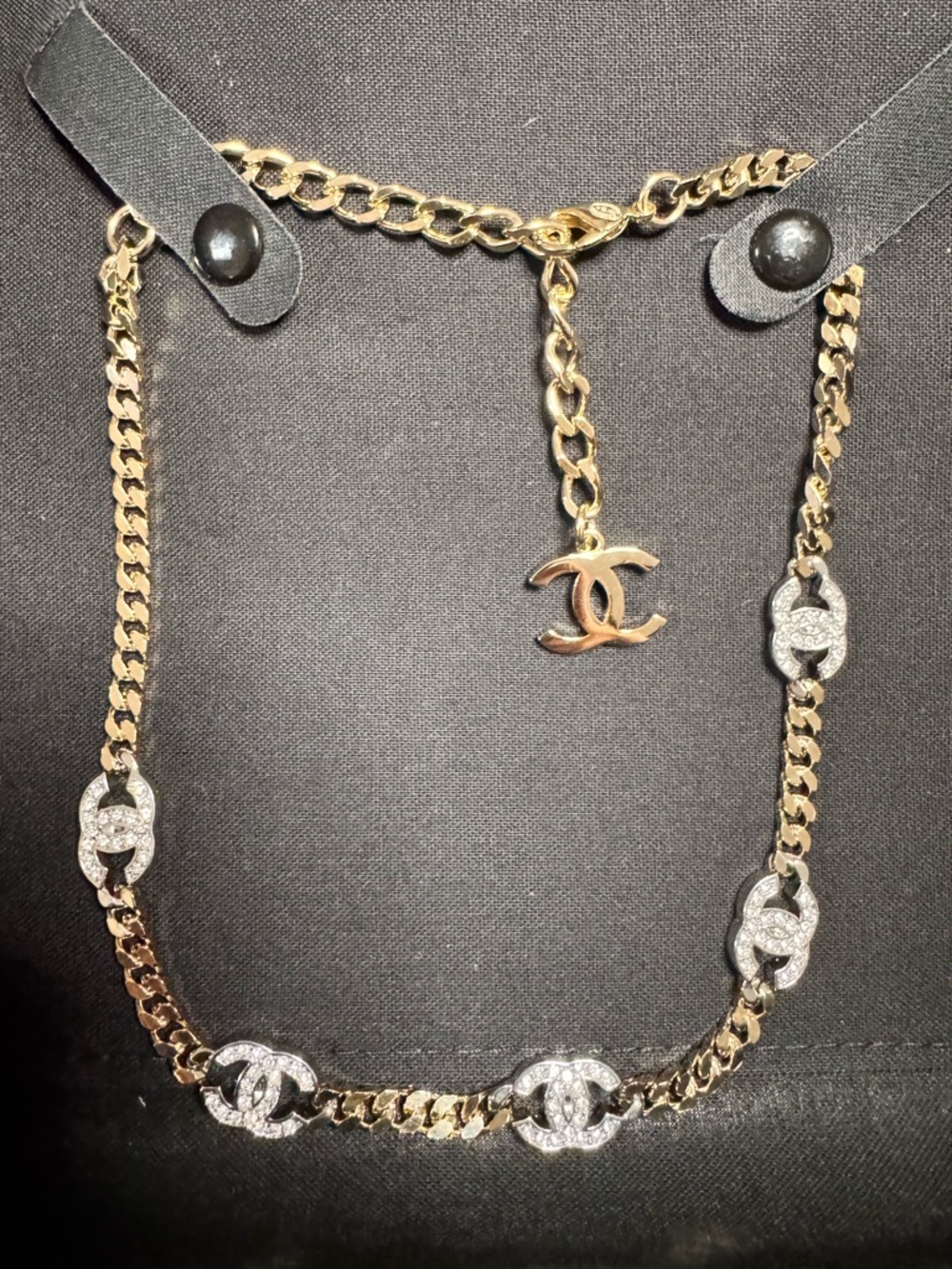 CHANEL Gold-Tone Chain Necklace with Crystal-Embellished CC Links - Gold